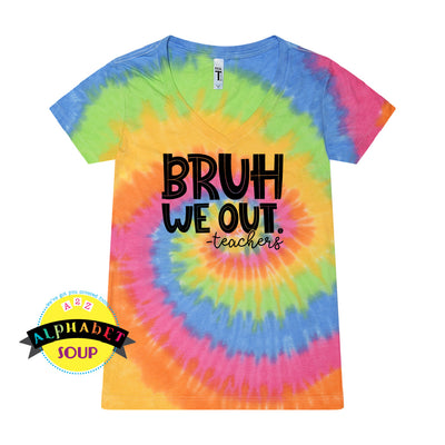 Colortone V-neck tie dye tee with Bruh we out teachers design