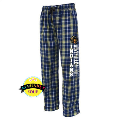 Pennant Flannel pants with Wentzville Middle Indians down the leg.