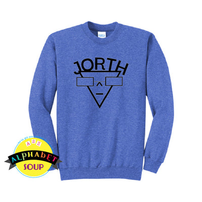 Port & Co crewneck sweatshirt with the Jorth design