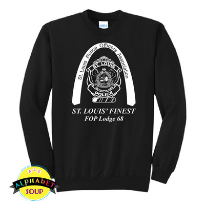 St Louis Police Officers Association logo in vinyl centered on the Port & Co crewneck sweatshirt.