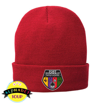 Port & Co cuffed beanie embroidered with the FZ united  Boys Lacrosse Logo