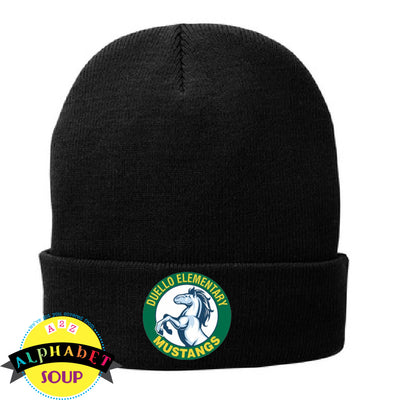 Duello Elementary embroidered on a lined cuffed beanie cap