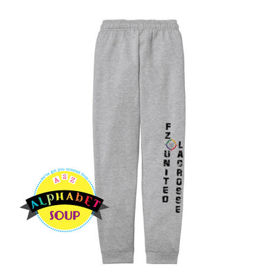Jogger Sweatpants with FZ United Girls High School Lacrosse down the leg.