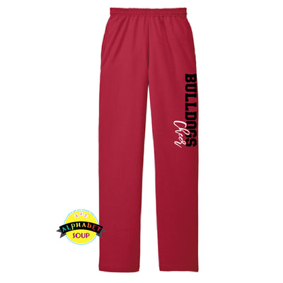 Port & Co sweatpants with bulldogs cheer down the leg.
