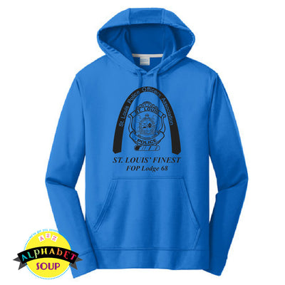 St Louis Police Officers Association logo is centered on the Port and Co Performance hoodie