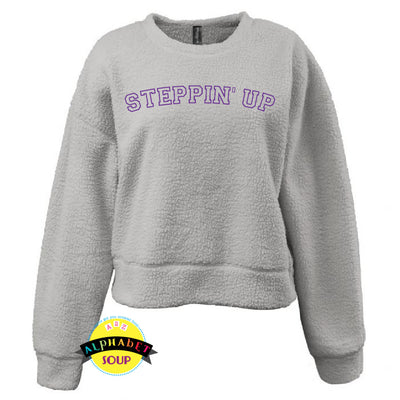 Pennant plush crop crewneck sweatshirt embroidered with Steppin' Up