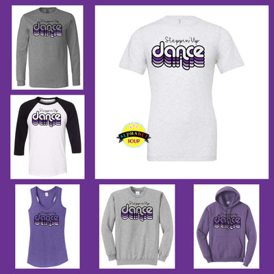 Steppin Up Retro Repeating Dance collage of tee and sweatshirts