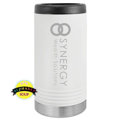 JDS Slim Can Koozie etched with the Synergy Wealth Solutions logo