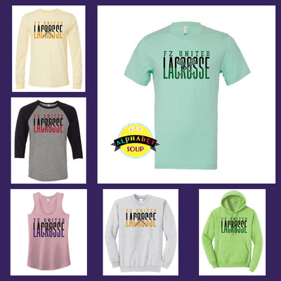 FZ United Girls HS Lacrosse Split design tees and sweatshirt collage
