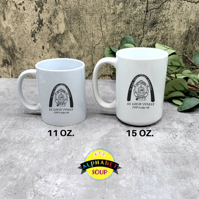 St Louis Police Officers Association logo will  be sublimated on these ceramic mugs.  15oz and 11oz