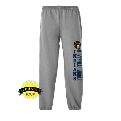 Port & Co elastic cuff sweatpants with the Wentzville Middle Indians down the leg.