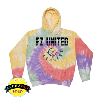 Colortone tie dye hoodie with a FZ United Girls Lacrosse design