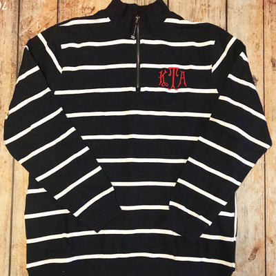 1/4 Zip Striped Sweatshirt with Monogram