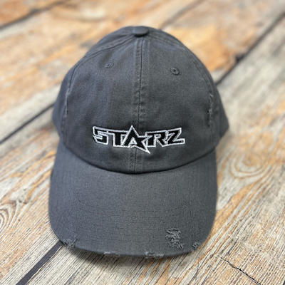 Charcoal Distressed Hat with the Starz Logo embroidered on the Hat.