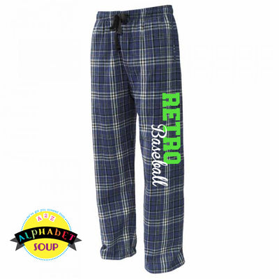 Pennant Flannel Pants with Retro Baseball down the leg.