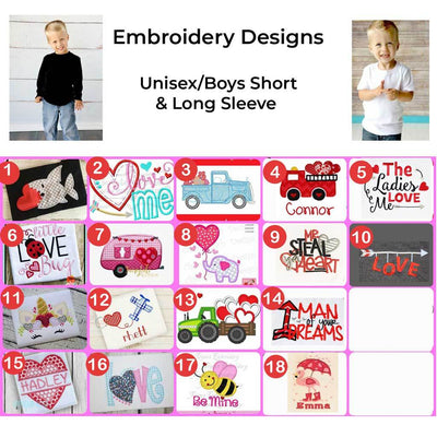Boys/Unisex Valentine's Day Embroidered Design Shirts