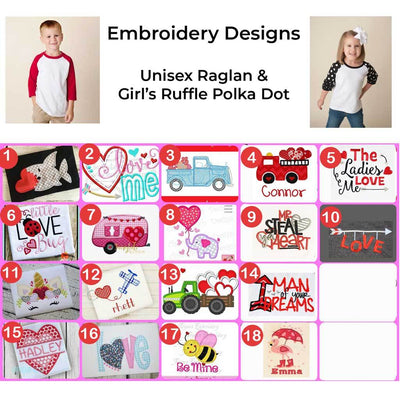 Raglan Valentine's Day Embroidered Design Shirts