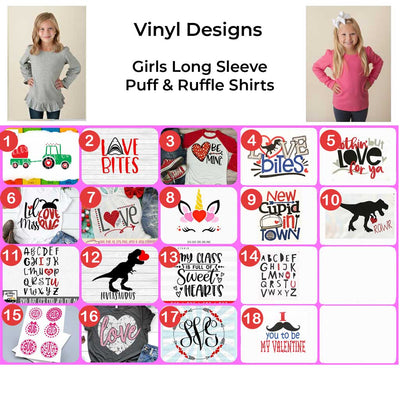 Girls Long Sleeve Valentine's Day Vinyl Design Shirts