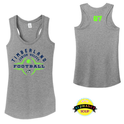 District Racerback Tank with the Timberland Jr Wolves design and number on the back