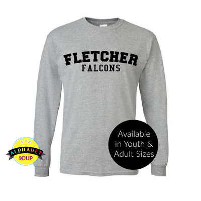 Fletcher Falcons Spirit Wear Long Sleeve Basic Tee in Sport Grey