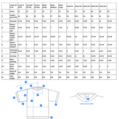 Colortone tee shirt size chart