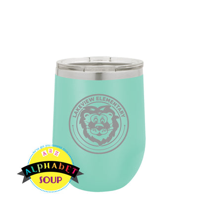 12 oz stemless stainless wine tumbler with lakeview elementary etched logo