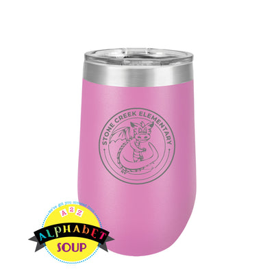 JDS Stemless Tumbler etched with the Stone Creek Elementary Logo