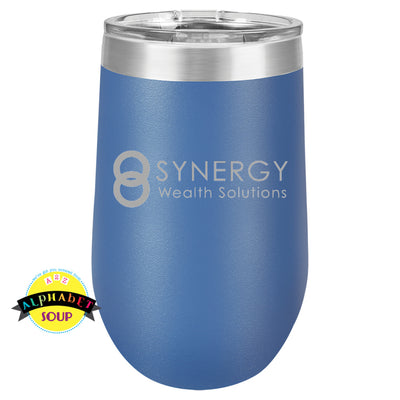 JDS stemless 16oz tumbler etched with the Synergy Wealth Solutions logo