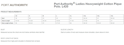Port Authority Ladies Cotton Polo Size Chart