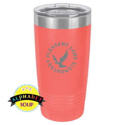 20 oz tumbler with pleasant lane etched on the front 