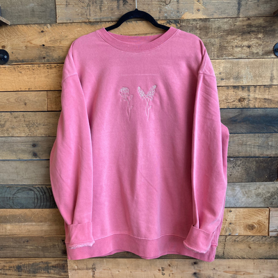 Independent Trading Co crewneck sweatshirt embroidered with the 2 birth flowers