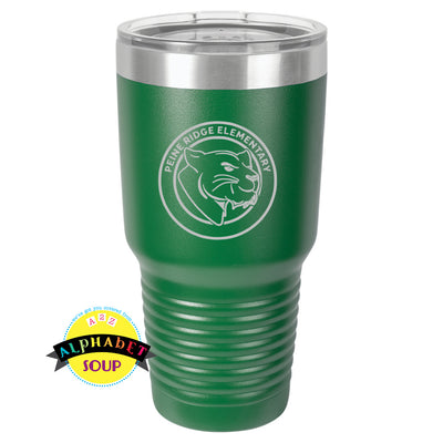 JDS 30oz tumblers with the Peine Ridge logo etched on the front.