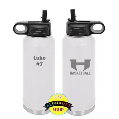 32 oz waterbottle with etched logo on front and your choice of name on back