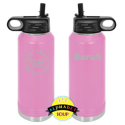 40 oz Stainless water bottle with WWF logo etched on the front and a name on the back for an additional $5 if you choose 