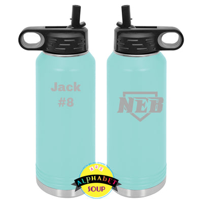 30 oz waterbottle with logo on front and name on back