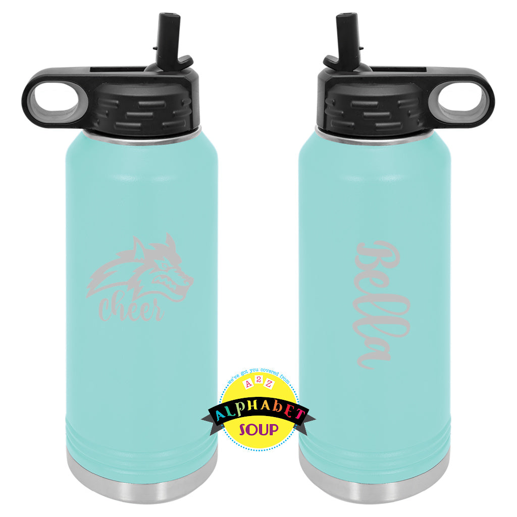 Custom Team Drinkware | Timberland Jr Wolves Cheer Etched Water Bottle ...
