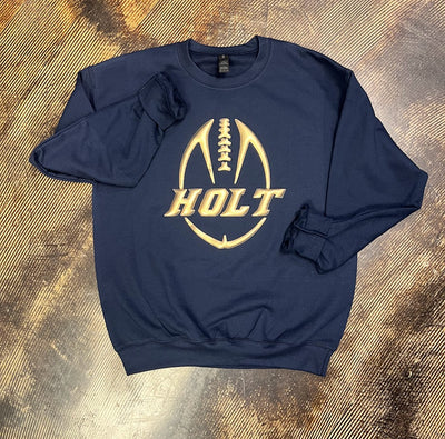 Gold 3D Holt vertical Football Design on crewneck sweatshirt