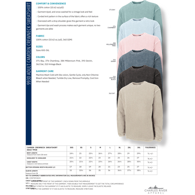 CRA Camden Crewneck Sweatshirt Size Chart