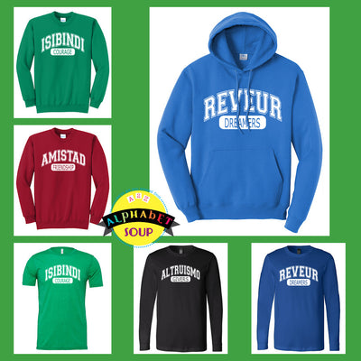 Lakeview elementary school arched house name on tees and sweatshirts collage