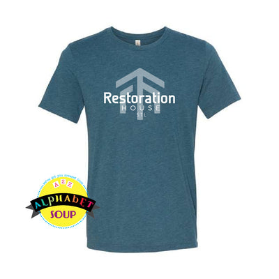 Bella Canvas short sleeve tee with the Restoration House STL logo