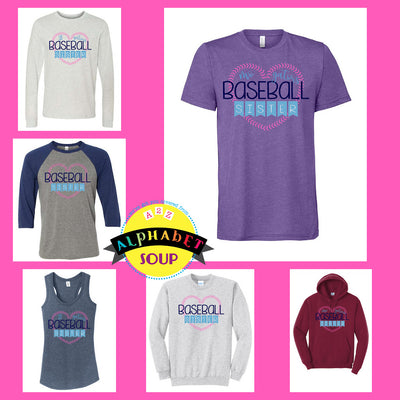 Illinois and Missouri Gators Baseball - Gators baseball sister heart laces design on a tee and sweatshirt collage.