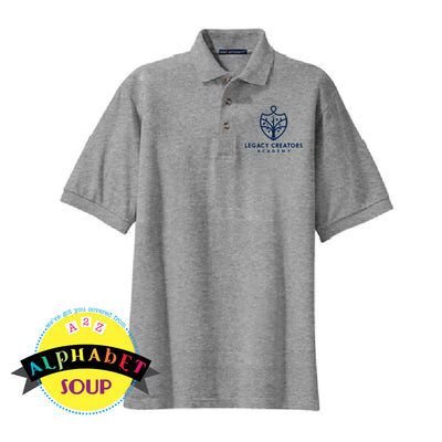 Legacy Creators Academy logo on basic polo in grey