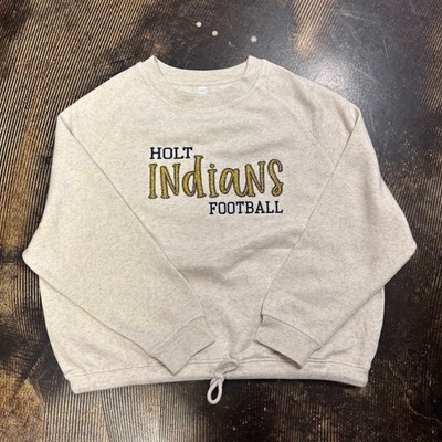 Holt Football Indians design on the womens boxy crewneck sweatshirt