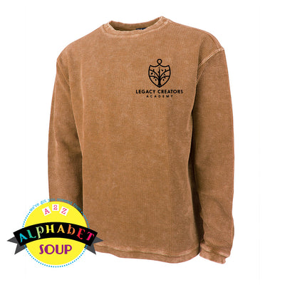 Legacy Creators Academy logo on brown camden crewneck sweatshirt