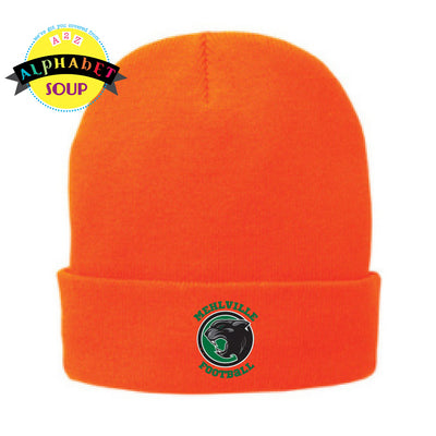 Mehlville Football logo on cuffed beanie in orange