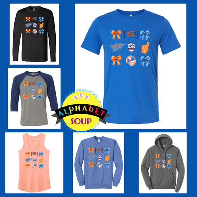Collage of various clothing items with alphabet soup designs