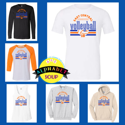 Collection of sports-themed clothing with 'Easy Central Volleyball' design 