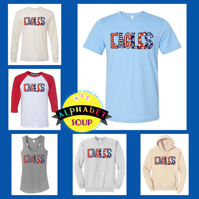 Liberty High School Eagles Doodles Design on tees and sweatshirts