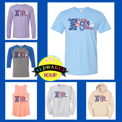 Liberty High School eagles funky letters Design on tees and sweatshirts