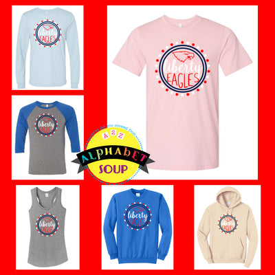 Liberty High School eagles polka dot circle Design on tees and sweatshirts